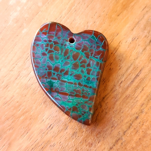 New Green Brown Fire Dragon Veins Agate Heart Shaped Pendant. - Picture 1 of 9